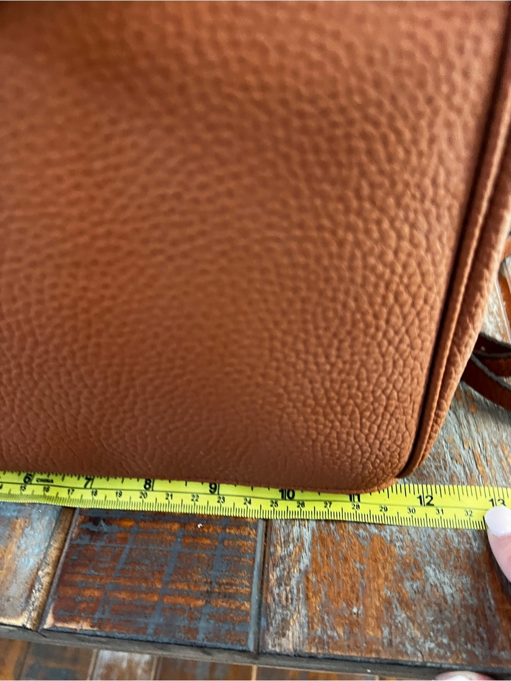 NWOT Birkin Style Pebbled Satchel Tote Bag - Cognac Brown - Picture 9 of 12